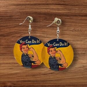 Retro "Rosie the Riveter" 'You Can Do It!' Earrings